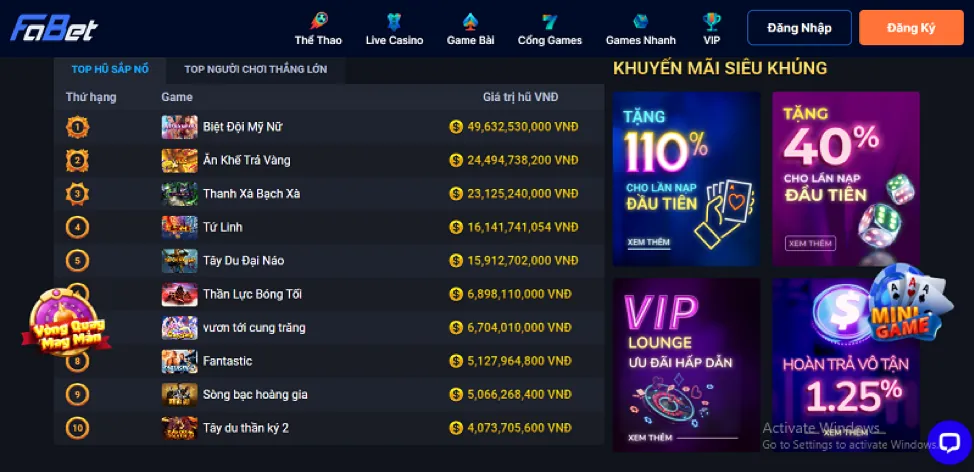 Giao diện đặt cược đá gà F188 Win